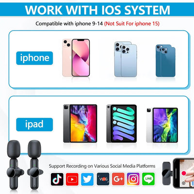 Wireless Lavalier Microphone for iPhone iPad Professional Mini Microphone Plug-Play on Lapel Mic for Video Recording Interview