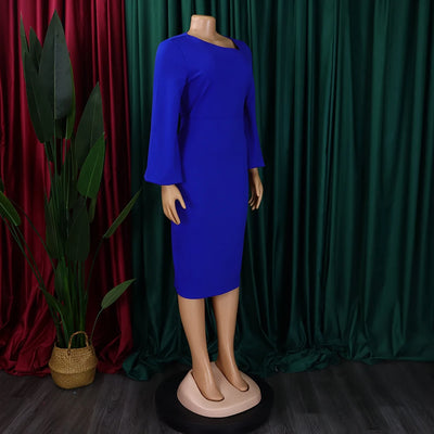 Elegant Office Dress for Women Professional Skew Collar Full Sleeve Sheath Package Hips Mid Calf Formal Business Work Wear Dress