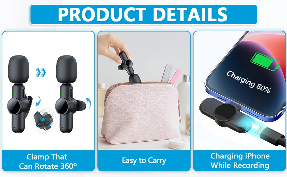 Wireless Lavalier Microphone for iPhone iPad Professional Mini Microphone Plug-Play on Lapel Mic for Video Recording Interview