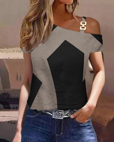 Loose Elegant Lady Clothes 2024 Blusas Para Mujer Women Summer Stripe One Shoulder Short Sleeve Casual Blouse Tops T-shirt