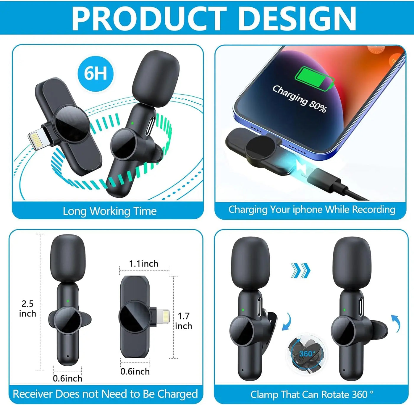 Wireless Lavalier Microphone for iPhone iPad Professional Mini Microphone Plug-Play on Lapel Mic for Video Recording Interview