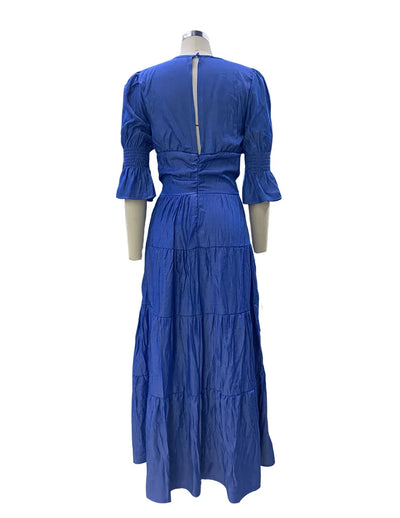 Elegant Ruffle Splicing High Waist And Large Swing Dress For Spring 2025 New Women's Fashion V-neck Long Sleeved Maxi Dress