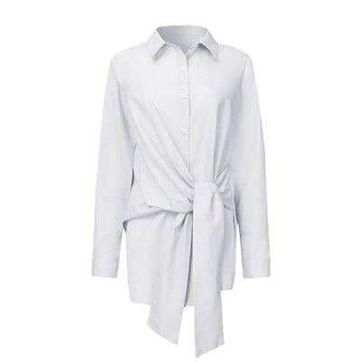 Blouses Women Tops Shirts Turn Down Collar Spring Y2k Streetwear Slim Fit Casual Lace Up Work High Waist Shirt Top Elegant White