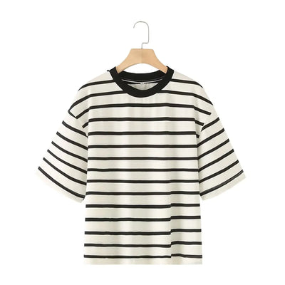 Striped Women's Fashion T-shirts O-neck Short Sleeve Tee Tshirts Blouse Top Cotton Tops for Summer 2024 Harajuku Tshirt