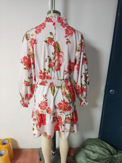 Midi Dress Women Long Sleeve Floral Print Party Elegant Evening High Waist Summer Dresses Mom Loose Maxi Work Vestidos S-3XL
