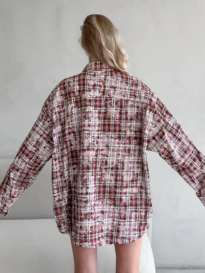 Wolfeel  Spring  Autumn New Personalized Street Retro Vintage Plaid Shirt Women's Loose Outer Long Sleeved Women Loose Shirt