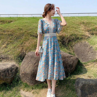 Midi Flower Women's Dress Floral Female Dresses 2024 Clothing New in Features Cotton Chic and Elegant Pretty Cheap Casual Loose