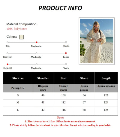 Wolfeel  Summer Women Printed Chiffon  V-neck Dress Sweet Casual Loose Beach Lace Up Long Skirts Fashionable Office Lady Dress