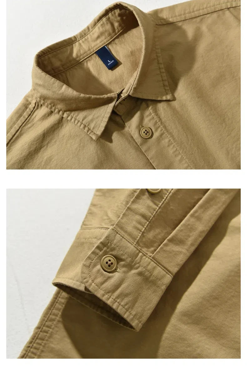 Spring new men's shirt with a high sense of fashion casual cotton loose shirt solid color match