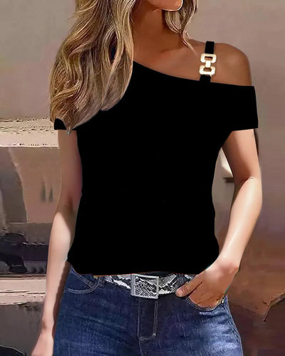Loose Elegant Lady Clothes 2024 Blusas Para Mujer Women Summer Stripe One Shoulder Short Sleeve Casual Blouse Tops T-shirt