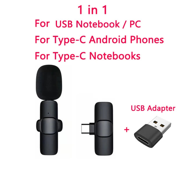 Wireless Lavalier Microphone Portable Audio Video Recording Mini Mic for iPhone Android Video Live Broadcast Gaming Microfonoe