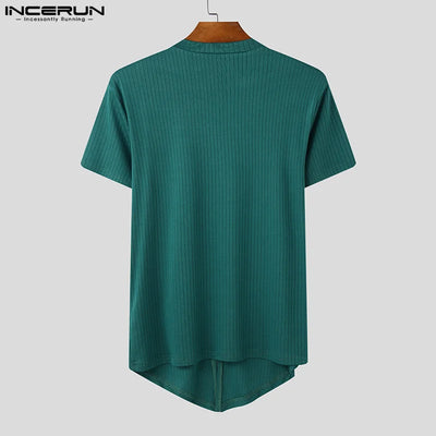 Short Sleeve Tops Tee Fashion Zipper Men T-Shirts Solid Color Irregular Tops V Neck Sexy Party Streetwear Oversize Tee INCERUN
