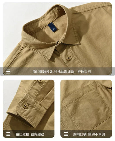 Spring new men's shirt with a high sense of fashion casual cotton loose shirt solid color match