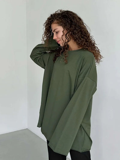 Wolfeel Women Summer 100% Cotton T-shirt Bottoming Spring Basic Fashionable Solid Lady Long Sleeve Loose Tops Shirts