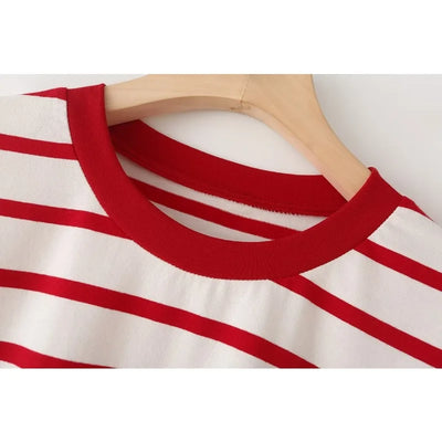 Striped Women's Fashion T-shirts O-neck Short Sleeve Tee Tshirts Blouse Top Cotton Tops for Summer 2024 Harajuku Tshirt