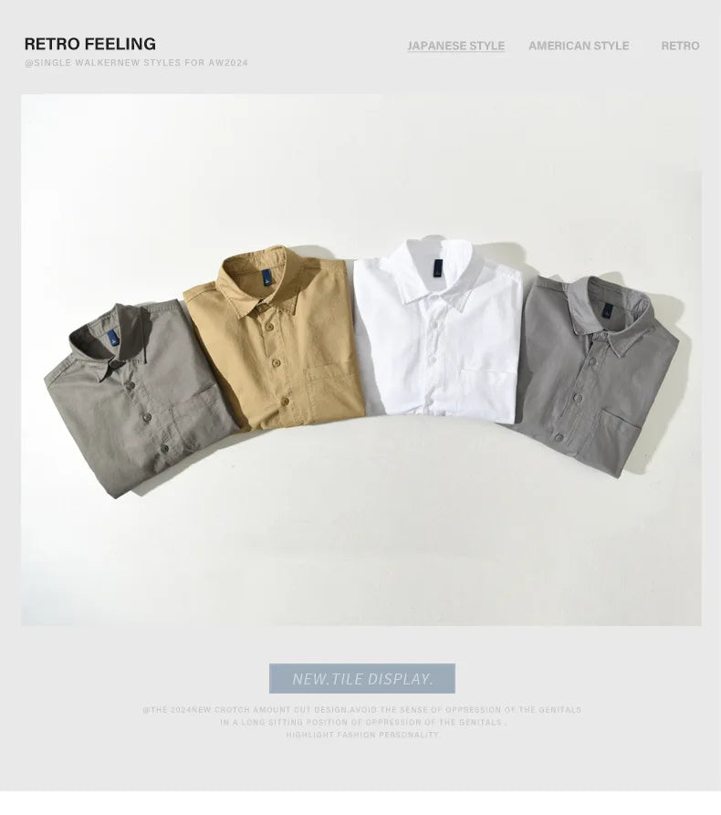 Spring new men's shirt with a high sense of fashion casual cotton loose shirt solid color match
