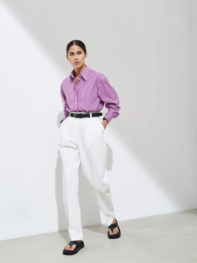 Wolfeel Loose Striped Shirts 2025 Autumn Chic 100% Cotton Blouse Female Tops Casual Lapel Oversized Lace Up Women Shirts