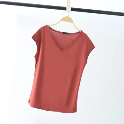 Fashion V-Neck Solid Color All-match T-Shirt Female Clothing 2025 Summer New Loose Casual Pullovers Sleeveless Commute Tee Shirt