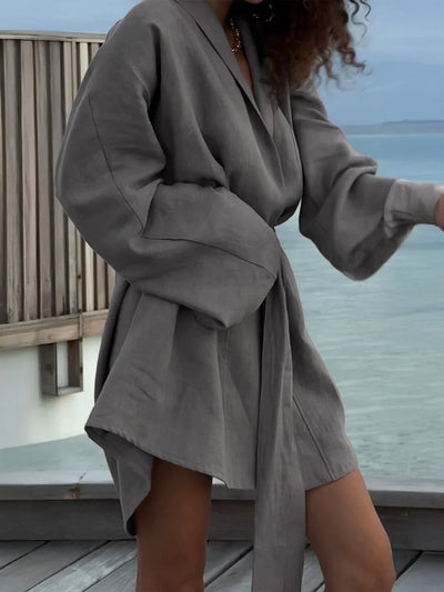 Wolfeel 2025 Autumn Summer New Cotton Linen Robe Dress Women's Fashion Lace Long Sleeve Dress Casual And Comfortable Beach Dress