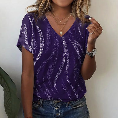 Beauty V-Neck Women's T-Shirt Printed T Shirt For Women Summer Short Sleeve Tee Fashion Casual Ladies Clothes New Pullover Tops