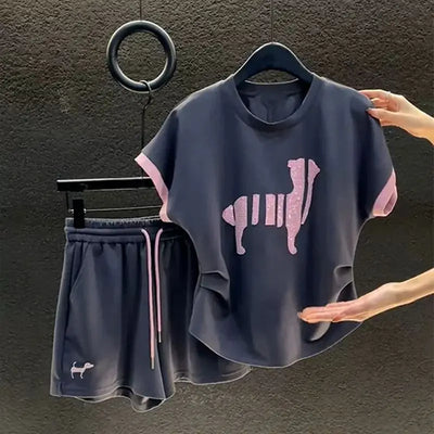 Casual Shorts 2024 New O-neck Two-piece Suit Ladies Loose Short Sleeve Tops Summer Women's Clothing Elastic Waist Straight Pants