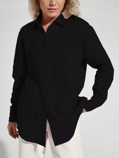 Wolfeel  Women's Spring Summer 100% Cotton Shirts Office Lady  Fashionable Solid Lady Long Sleeve Loose Tops Crepe Shirts