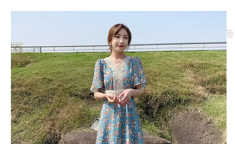 Midi Flower Women's Dress Floral Female Dresses 2024 Clothing New in Features Cotton Chic and Elegant Pretty Cheap Casual Loose