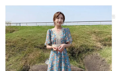 Midi Flower Women's Dress Floral Female Dresses 2024 Clothing New in Features Cotton Chic and Elegant Pretty Cheap Casual Loose
