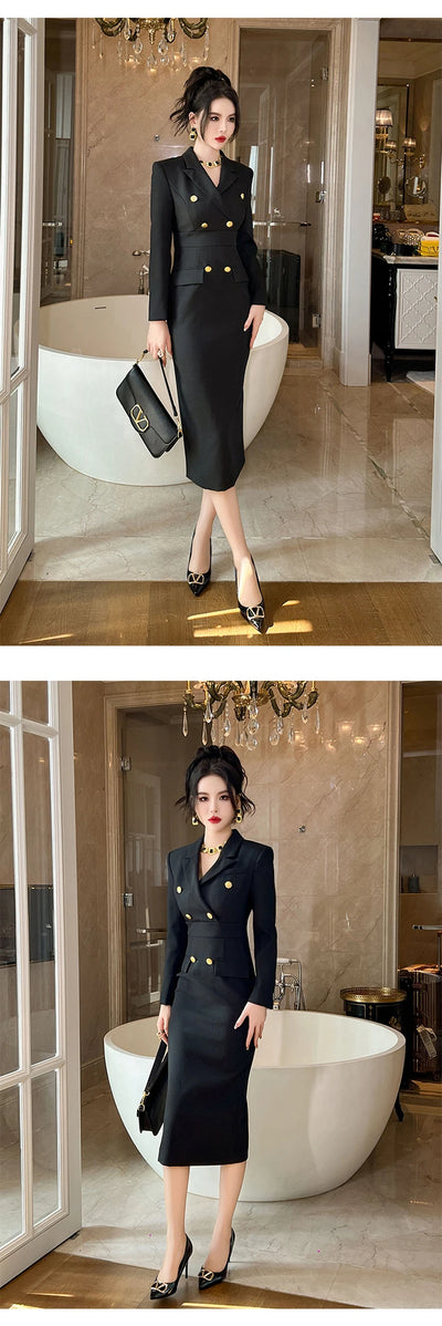 Fashion Ladies Business Formal Occasion Pencil Dresses Women Clothing Elegant Commute Black Slim Dress Mujer Robe Femme Vestidos