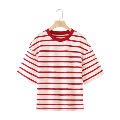 Striped Women's Fashion T-shirts O-neck Short Sleeve Tee Tshirts Blouse Top Cotton Tops for Summer 2024 Harajuku Tshirt