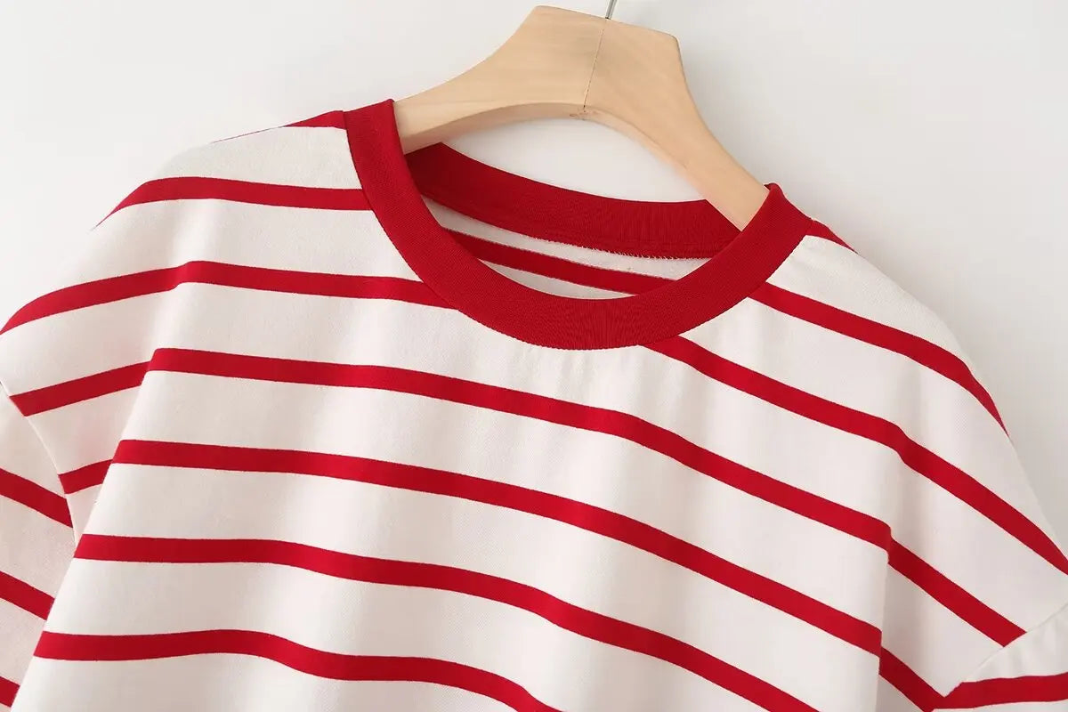 Striped Women's Fashion T-shirts O-neck Short Sleeve Tee Tshirts Blouse Top Cotton Tops for Summer 2024 Harajuku Tshirt