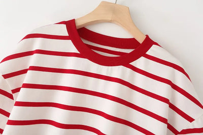 Striped Women's Fashion T-shirts O-neck Short Sleeve Tee Tshirts Blouse Top Cotton Tops for Summer 2024 Harajuku Tshirt