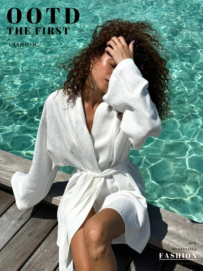 Wolfeel 2025 Autumn Summer New Cotton Linen Robe Dress Women's Fashion Lace Long Sleeve Dress Casual And Comfortable Beach Dress