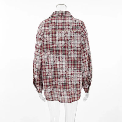 Wolfeel  Spring  Autumn New Personalized Street Retro Vintage Plaid Shirt Women's Loose Outer Long Sleeved Women Loose Shirt
