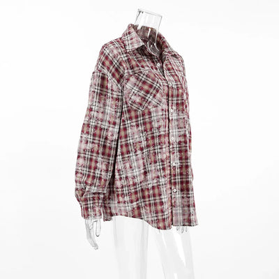 Wolfeel  Spring  Autumn New Personalized Street Retro Vintage Plaid Shirt Women's Loose Outer Long Sleeved Women Loose Shirt