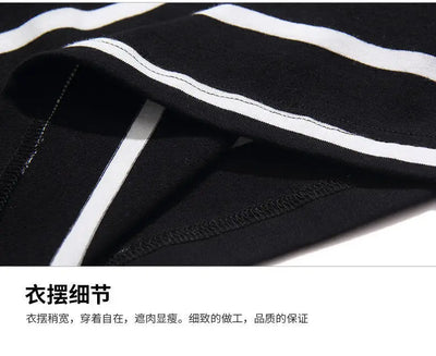 Women's V-Neck Casual All-match Midi Striped Tops Fashion Elegant Long Sleeve Pullovers T-shirt Female Clothing Spring Autumn