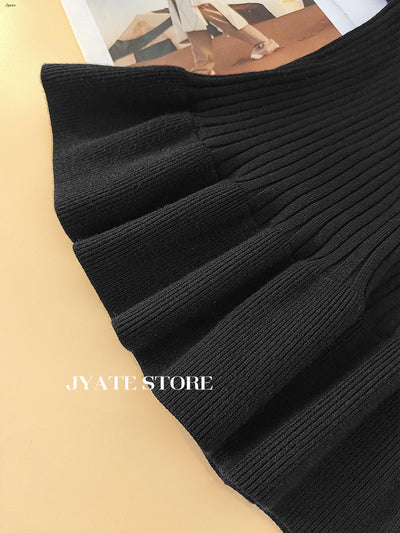 Elegant Ruffled Women Dress Long  Pit Stripe Knit Dresses For Winter Autumn Retro Lapel Pearl Button Fall Fashion Vestidos Robes