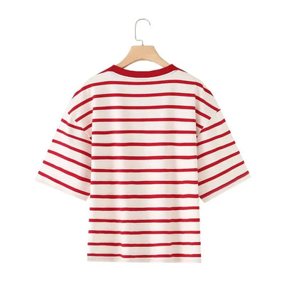 Striped Women's Fashion T-shirts O-neck Short Sleeve Tee Tshirts Blouse Top Cotton Tops for Summer 2024 Harajuku Tshirt