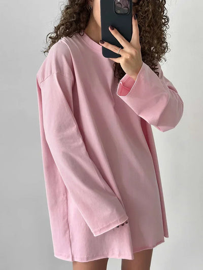 Wolfeel Women Summer 100% Cotton T-shirt Bottoming Spring Basic Fashionable Solid Lady Long Sleeve Loose Tops Shirts