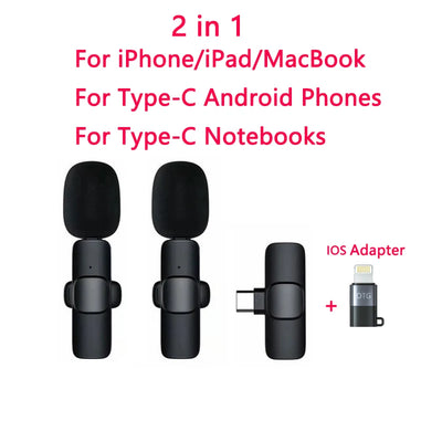 Wireless Lavalier Microphone Portable Audio Video Recording Mini Mic for iPhone Android Live Broadcast Gaming Phone Microphone