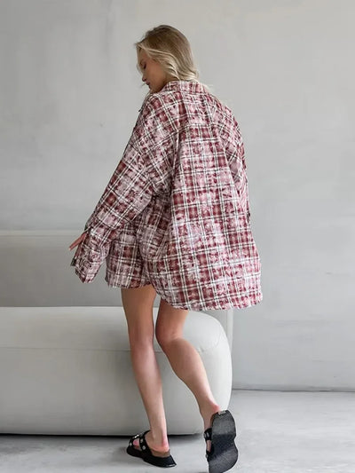 Wolfeel  Spring  Autumn New Personalized Street Retro Vintage Plaid Shirt Women's Loose Outer Long Sleeved Women Loose Shirt