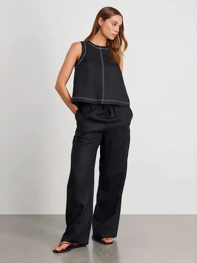 Wolfeel Cotton Linen Vest  Wide Leg Long Pants Set Women's Pants Sleeveless Top Casual Suit 2025 Spring Summer New Pant Sets