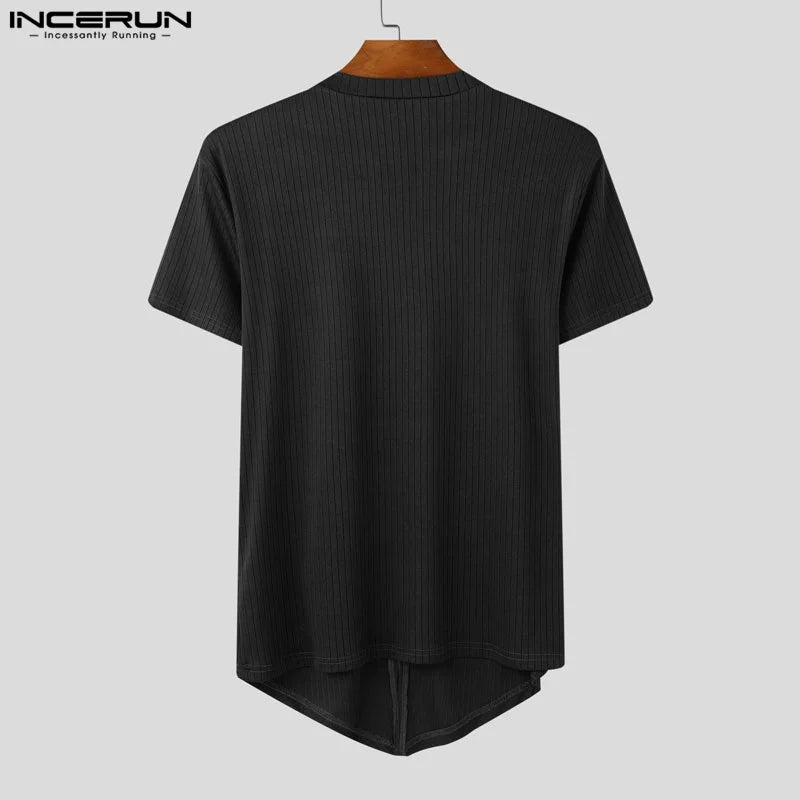 Short Sleeve Tops Tee Fashion Zipper Men T-Shirts Solid Color Irregular Tops V Neck Sexy Party Streetwear Oversize Tee INCERUN