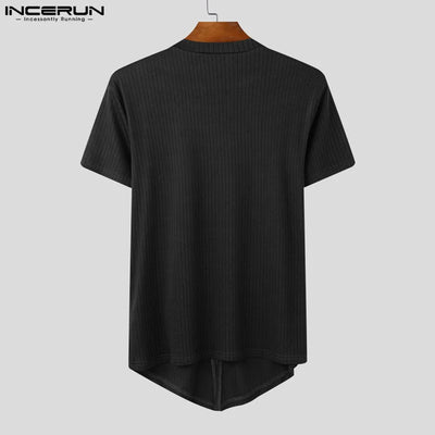 Short Sleeve Tops Tee Fashion Zipper Men T-Shirts Solid Color Irregular Tops V Neck Sexy Party Streetwear Oversize Tee INCERUN