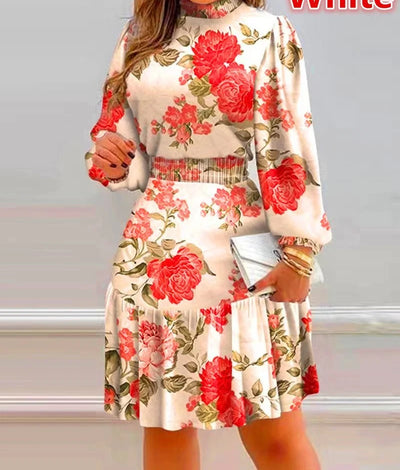 Midi Dress Women Long Sleeve Floral Print Party Elegant Evening High Waist Summer Dresses Mom Loose Maxi Work Vestidos S-3XL