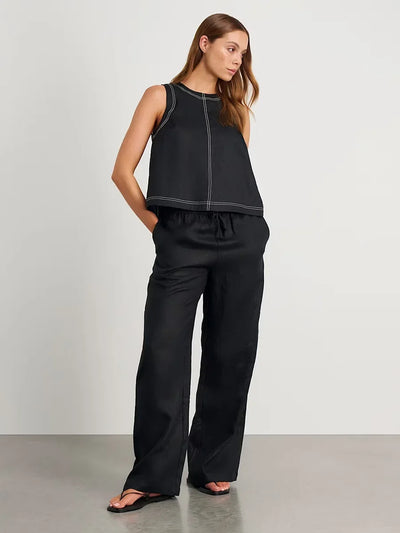 Wolfeel Cotton Linen Vest  Wide Leg Long Pants Set Women's Pants Sleeveless Top Casual Suit 2025 Spring Summer New Pant Sets
