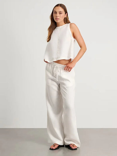 Wolfeel Cotton Linen Vest  Wide Leg Long Pants Set Women's Pants Sleeveless Top Casual Suit 2025 Spring Summer New Pant Sets