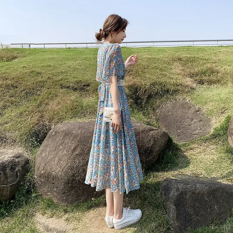 Midi Flower Women's Dress Floral Female Dresses 2024 Clothing New in Features Cotton Chic and Elegant Pretty Cheap Casual Loose