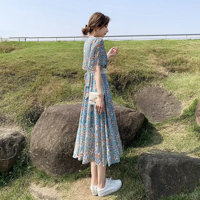 Midi Flower Women's Dress Floral Female Dresses 2024 Clothing New in Features Cotton Chic and Elegant Pretty Cheap Casual Loose