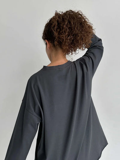 Wolfeel Women Summer 100% Cotton T-shirt Bottoming Spring Basic Fashionable Solid Lady Long Sleeve Loose Tops Shirts